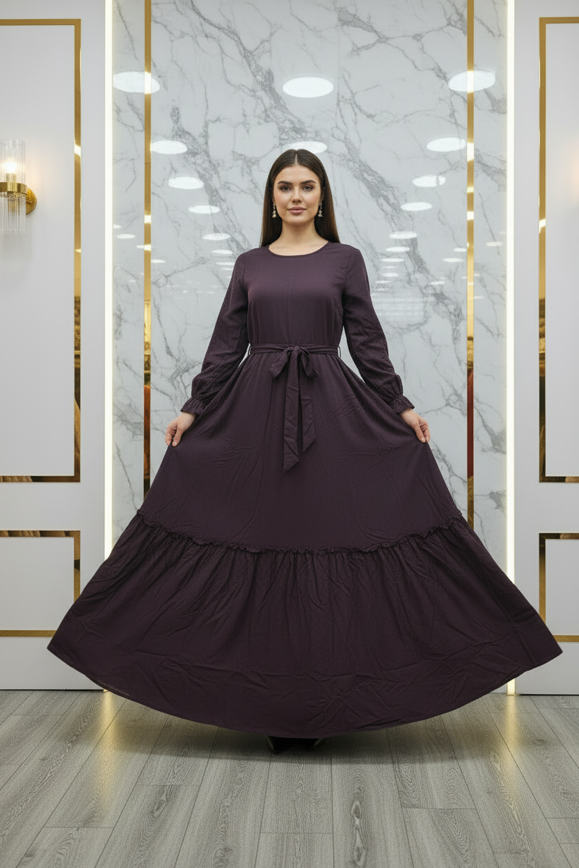 The Dreamy Gown Collection | Pleated Linen Viscose Long Dress for Women | Casual Everyday Wear in Dolphin Dream, Baby Sky, and Chocolate