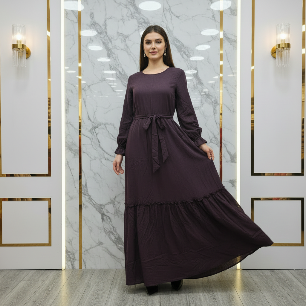 The Dreamy Gown Collection | Pleated Linen Viscose Long Dress for Women | Casual Everyday Wear in Dolphin Dream, Baby Sky, and Chocolate