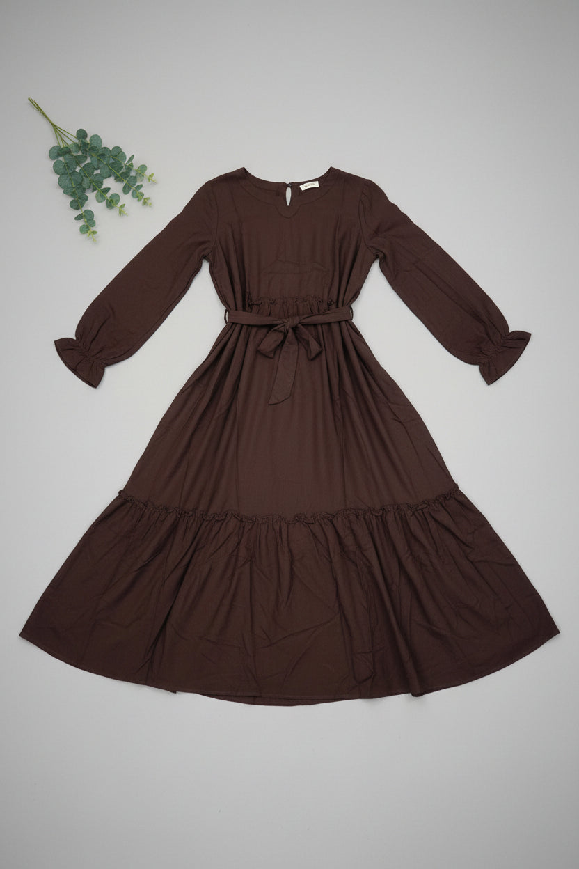 The Dreamy Gown Collection | Pleated Linen Viscose Long Dress for Women | Casual Everyday Wear in Dolphin Dream, Baby Sky, and Chocolate