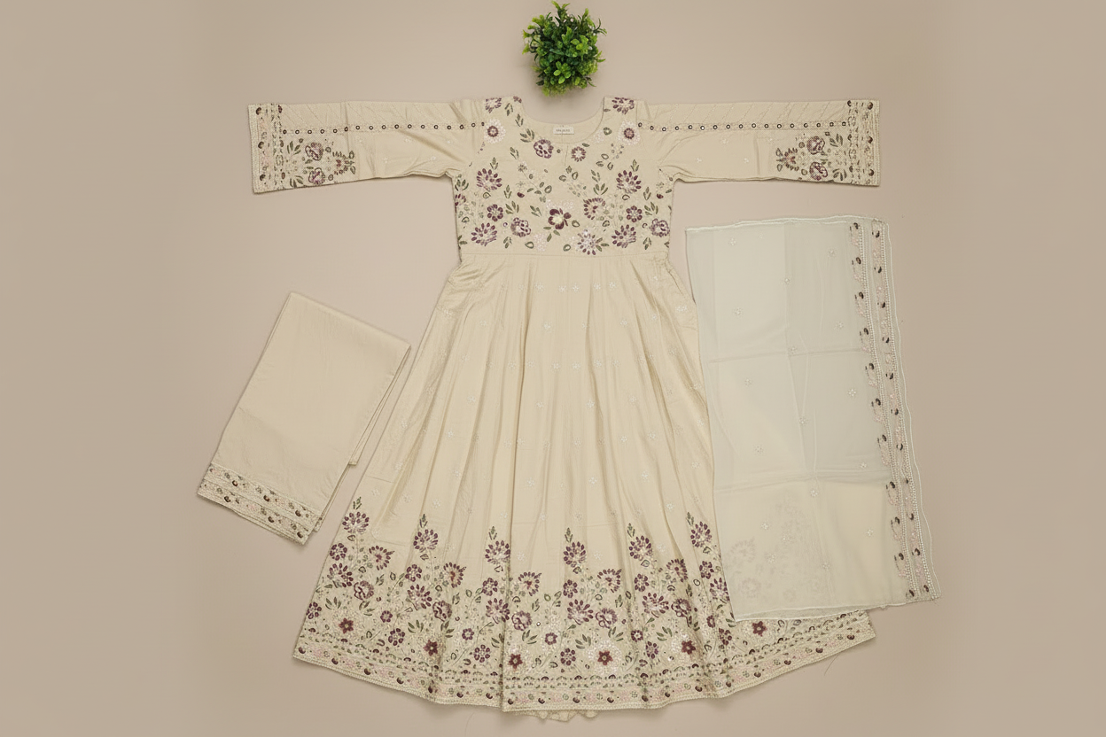 ETHN The Linen Luxe Edit: Embroidered Dress & Chiffon Dupatta – Deep Olive, Coral Rose, Teal Green & Macaroon Cream