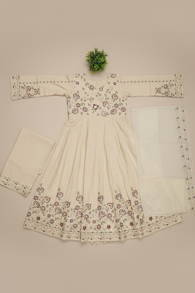 ETHN The Linen Luxe Edit: Embroidered Dress & Chiffon Dupatta – Deep Olive, Coral Rose, Teal Green & Macaroon Cream