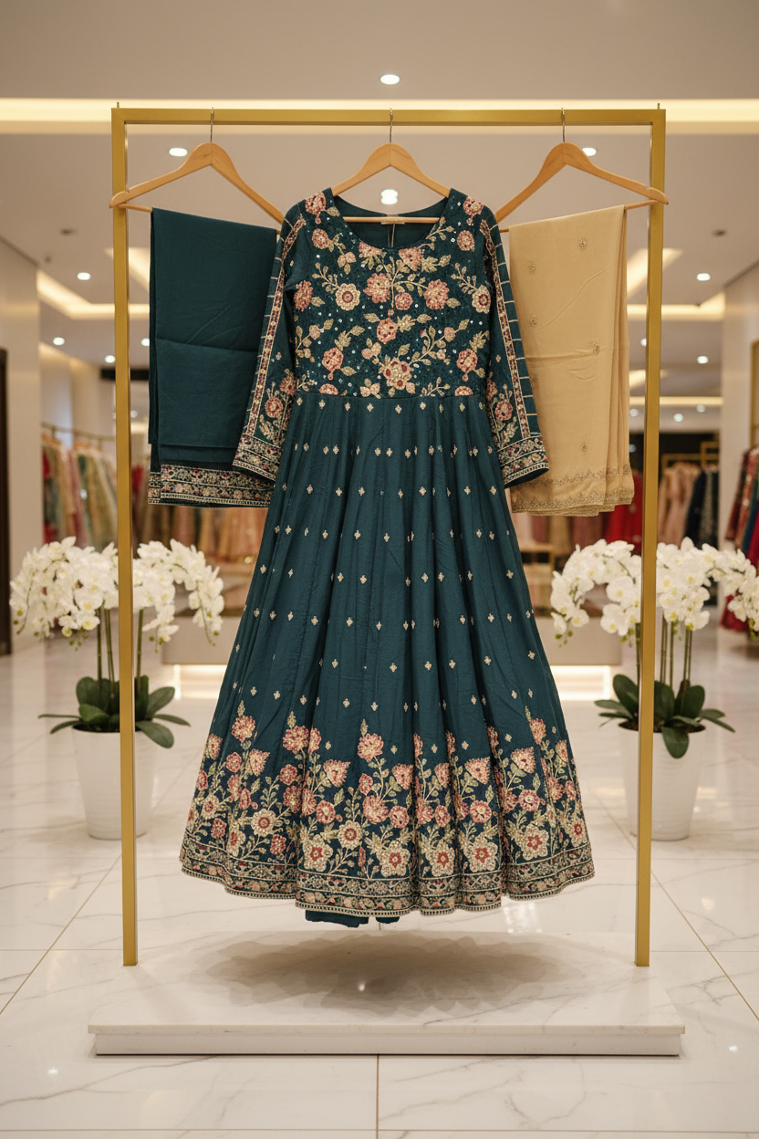 ETHN The Linen Luxe Edit: Embroidered Dress & Chiffon Dupatta – Deep Olive, Coral Rose, Teal Green & Macaroon Cream