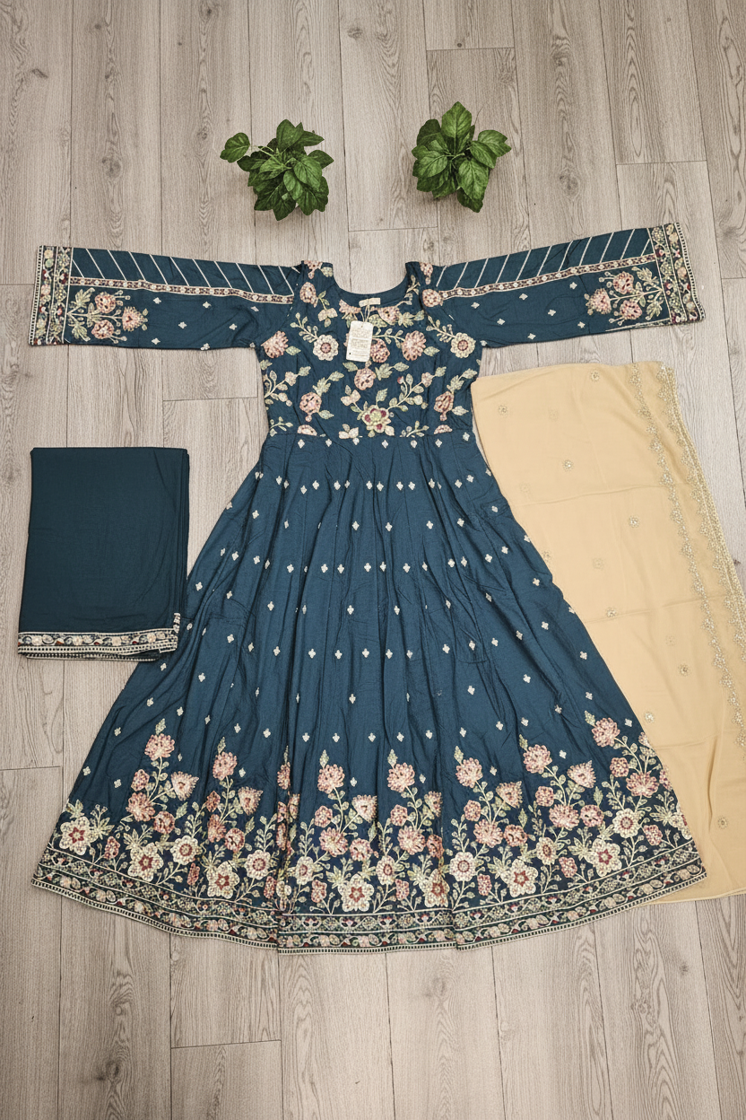 ETHN The Linen Luxe Edit: Embroidered Dress & Chiffon Dupatta – Deep Olive, Coral Rose, Teal Green & Macaroon Cream