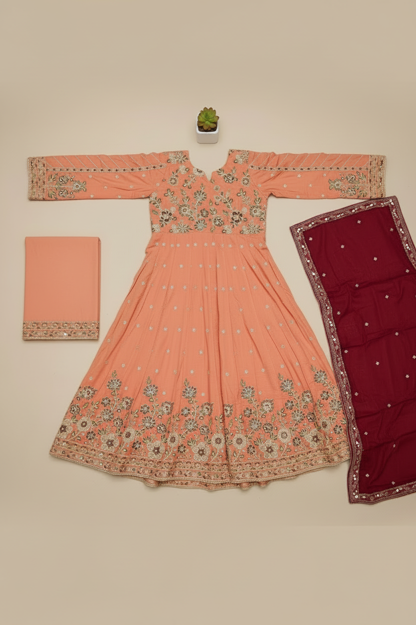 ETHN The Linen Luxe Edit: Embroidered Dress & Chiffon Dupatta – Deep Olive, Coral Rose, Teal Green & Macaroon Cream