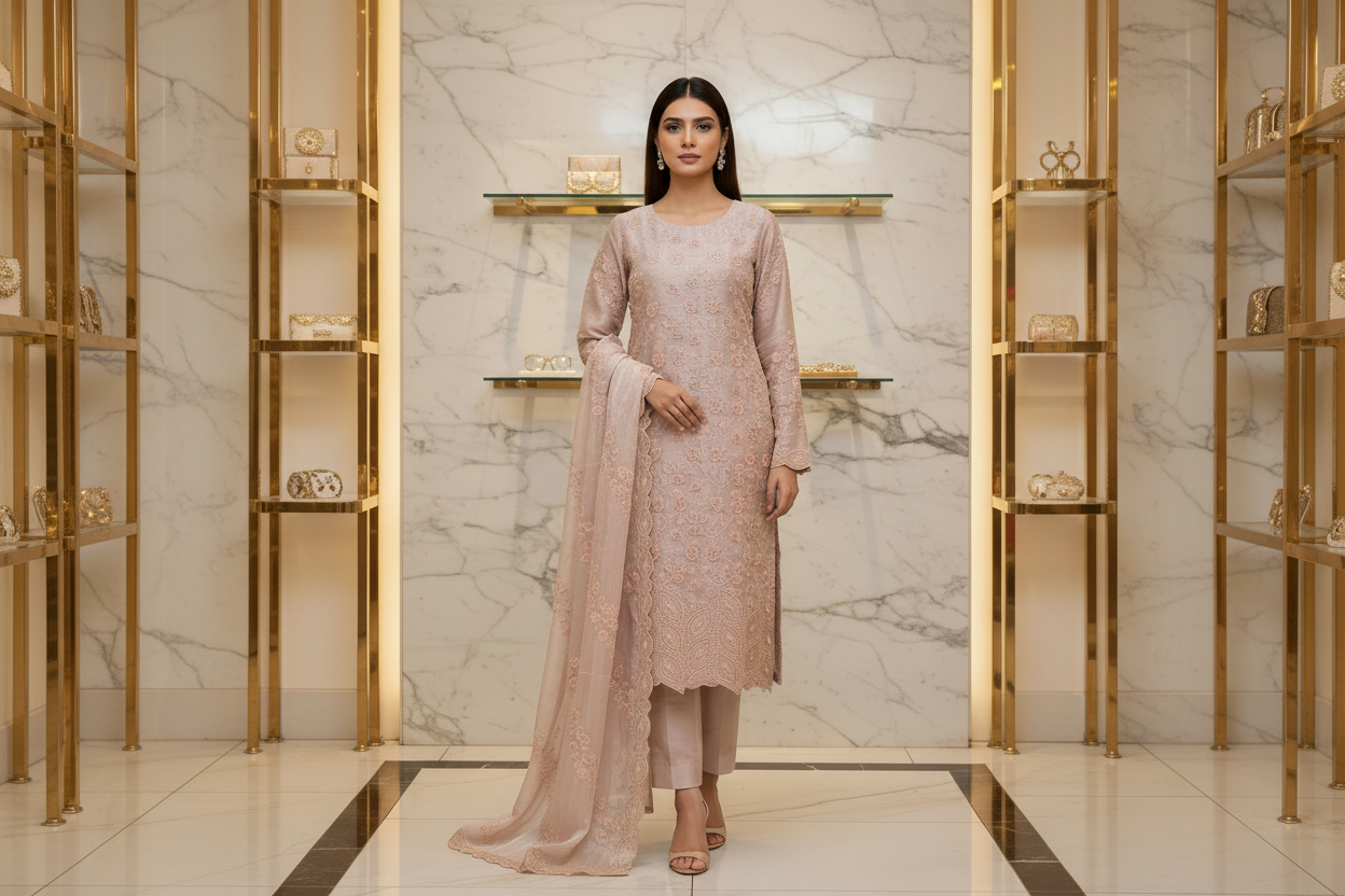 Ethereal Beads and Pearl Shalwar Kameez | Shimmer Silk with Cutwork Details in Egyptian Teal, Black and Pink Lemonade