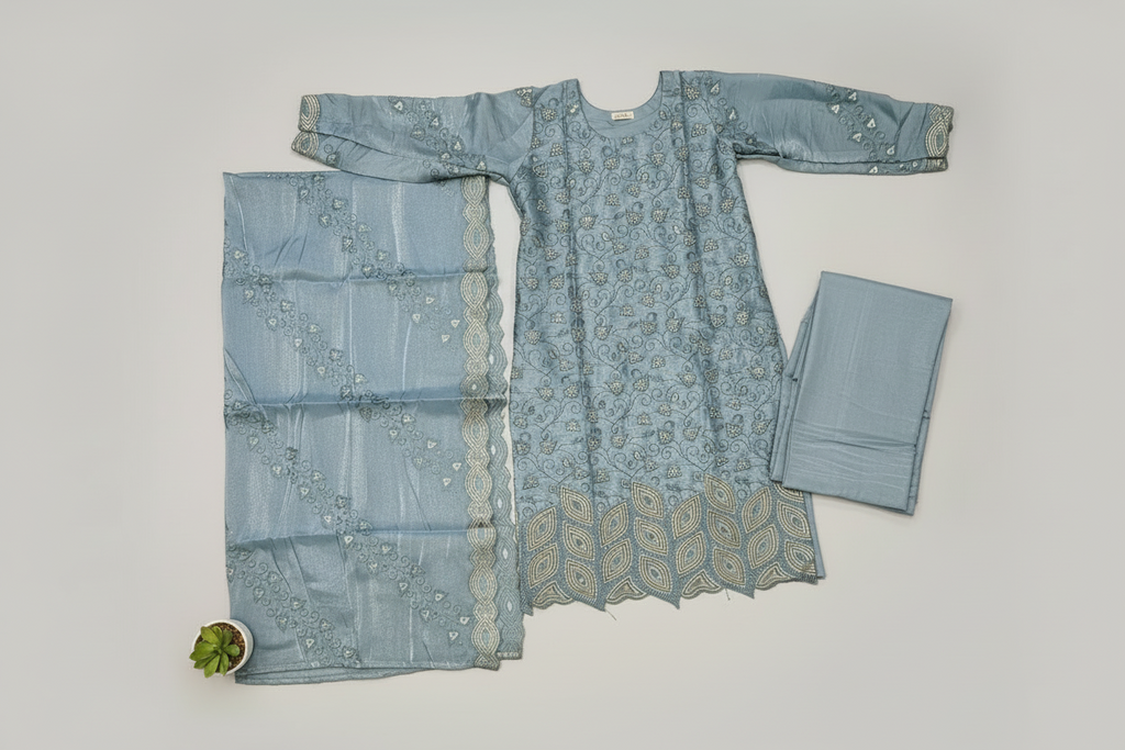 Ethereal Beads and Pearl Shalwar Kameez | Shimmer Silk with Cutwork Details in Egyptian Teal, Black and Pink Lemonade