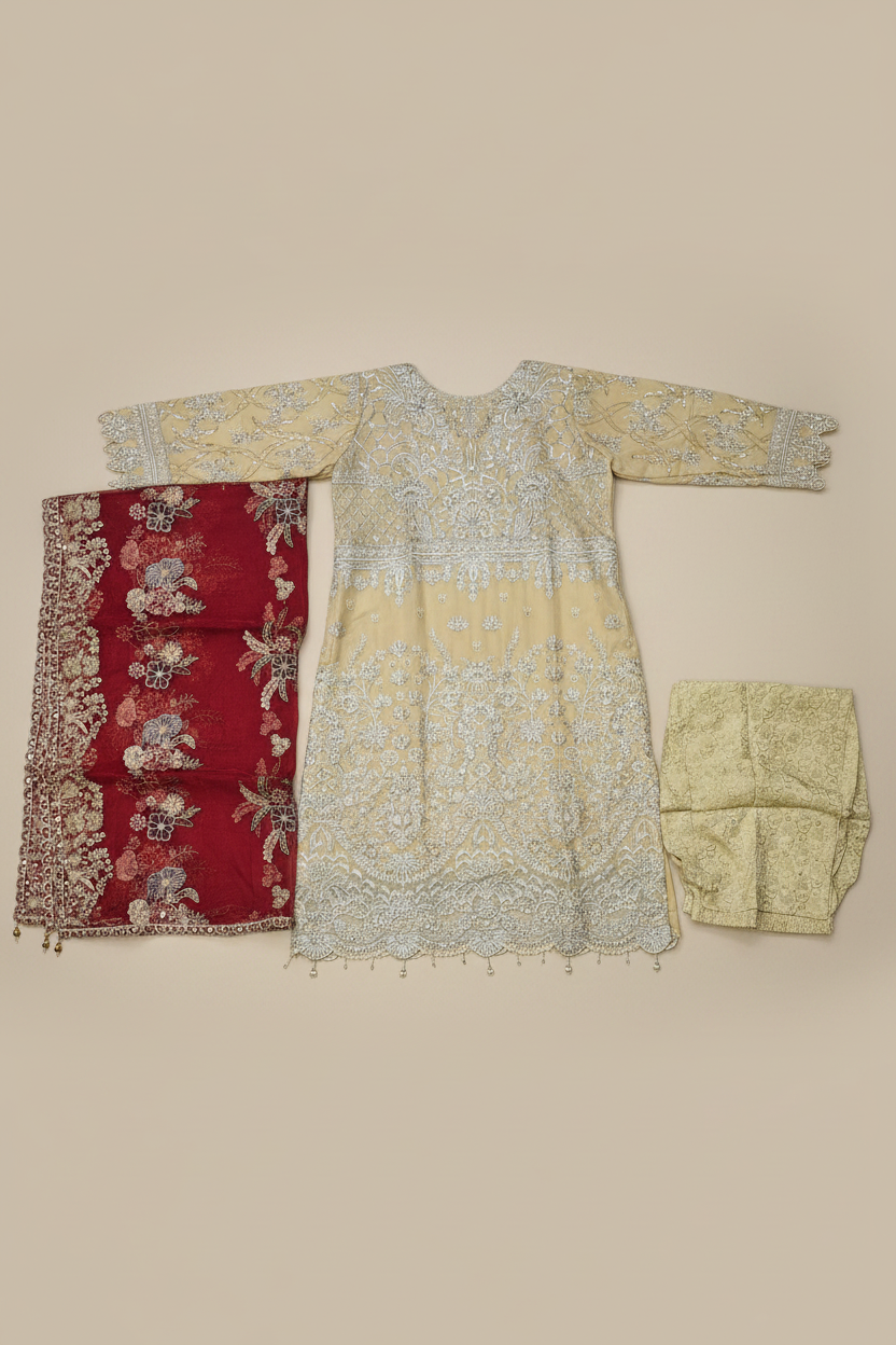 The Complete Eight: Luxury Embroidered Chiffon Suit with Self Jacquard Trousers – 8 Colourways
