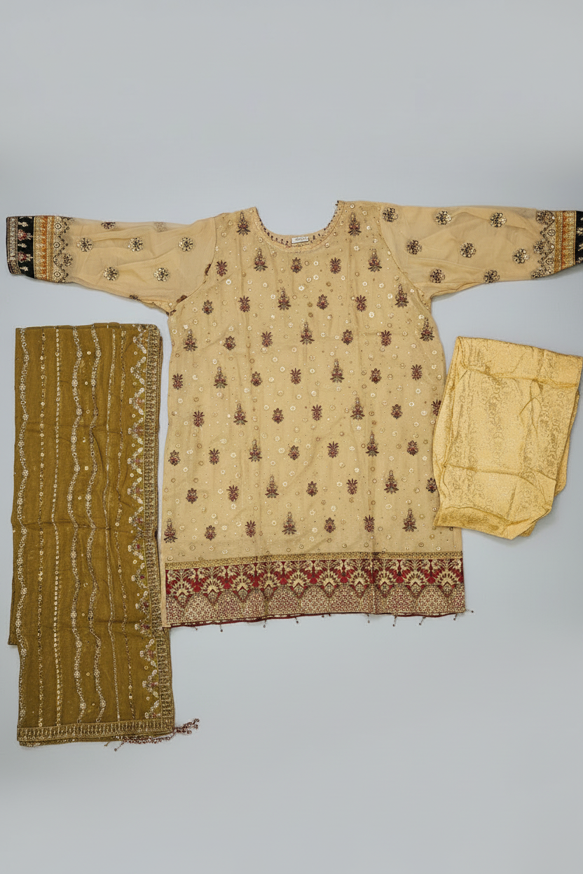 The Complete Eight: Luxury Embroidered Chiffon Suit with Self Jacquard Trousers – 8 Colourways