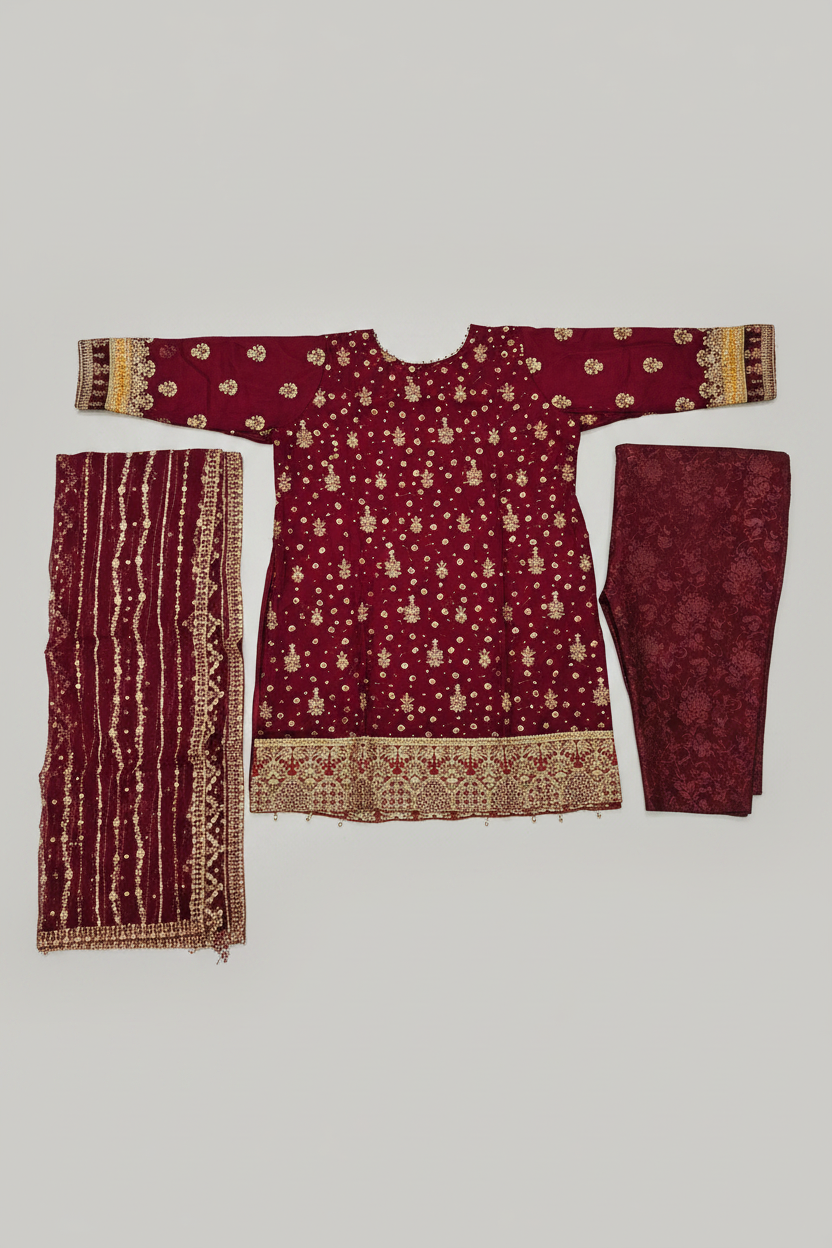 The Complete Eight: Luxury Embroidered Chiffon Suit with Self Jacquard Trousers – 8 Colourways