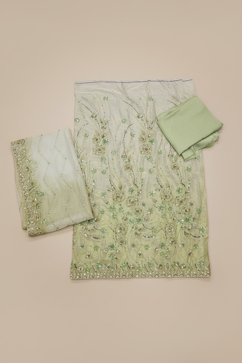 Luxury Shimmer Silk Unstitched Suit – Hand Embellished Pearls, Crystals & Stone Work | Pure Silk Dupatta | 7 Colours
