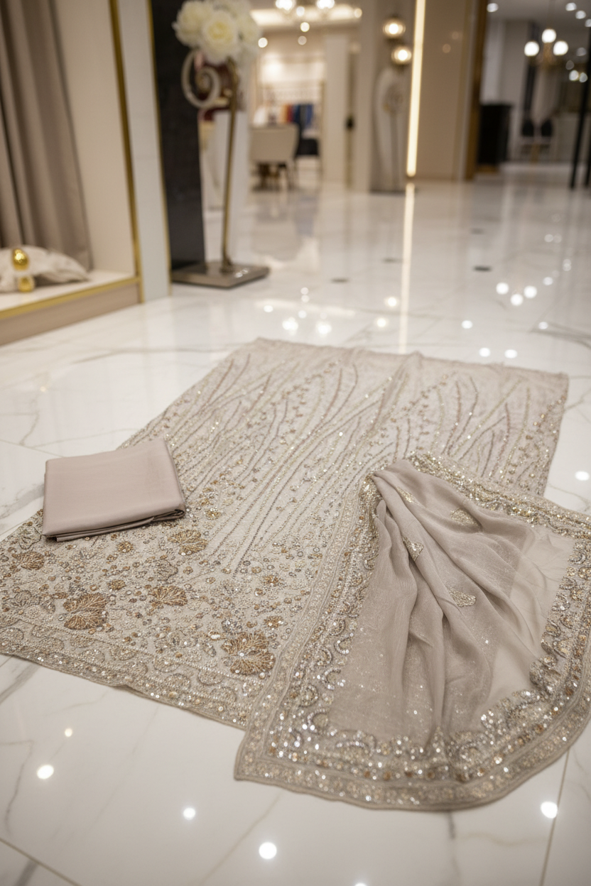 Heavy Embroidered Unstitched Pure Silk Suit for Women | Zari, Sequins, Pearl and Stone Work| 11 Colour Options