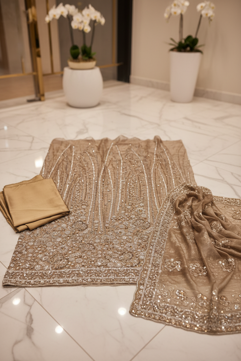 Heavy Embroidered Unstitched Pure Silk Suit for Women | Zari, Sequins, Pearl and Stone Work| 11 Colour Options