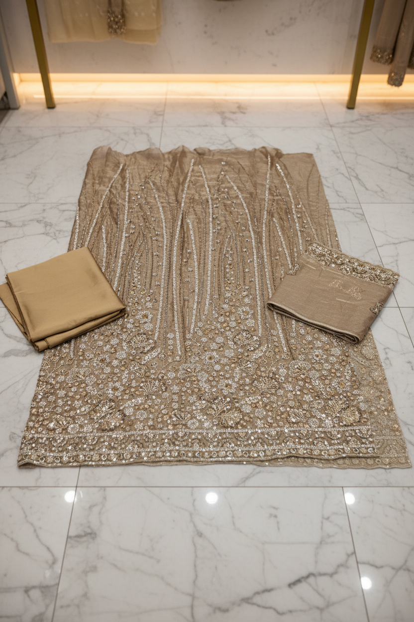 Heavy Embroidered Unstitched Pure Silk Suit for Women | Zari, Sequins, Pearl and Stone Work| 11 Colour Options