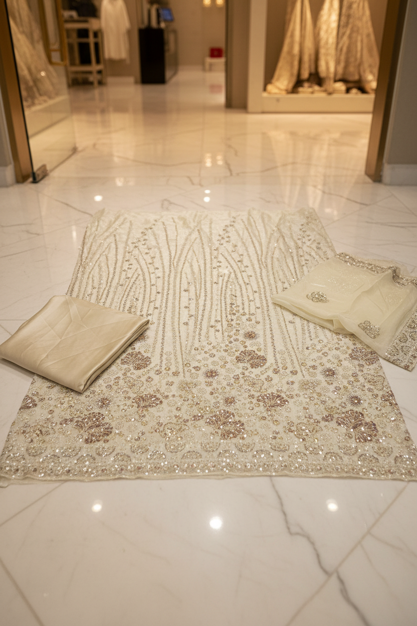 Heavy Embroidered Unstitched Pure Silk Suit for Women | Zari, Sequins, Pearl and Stone Work| 11 Colour Options