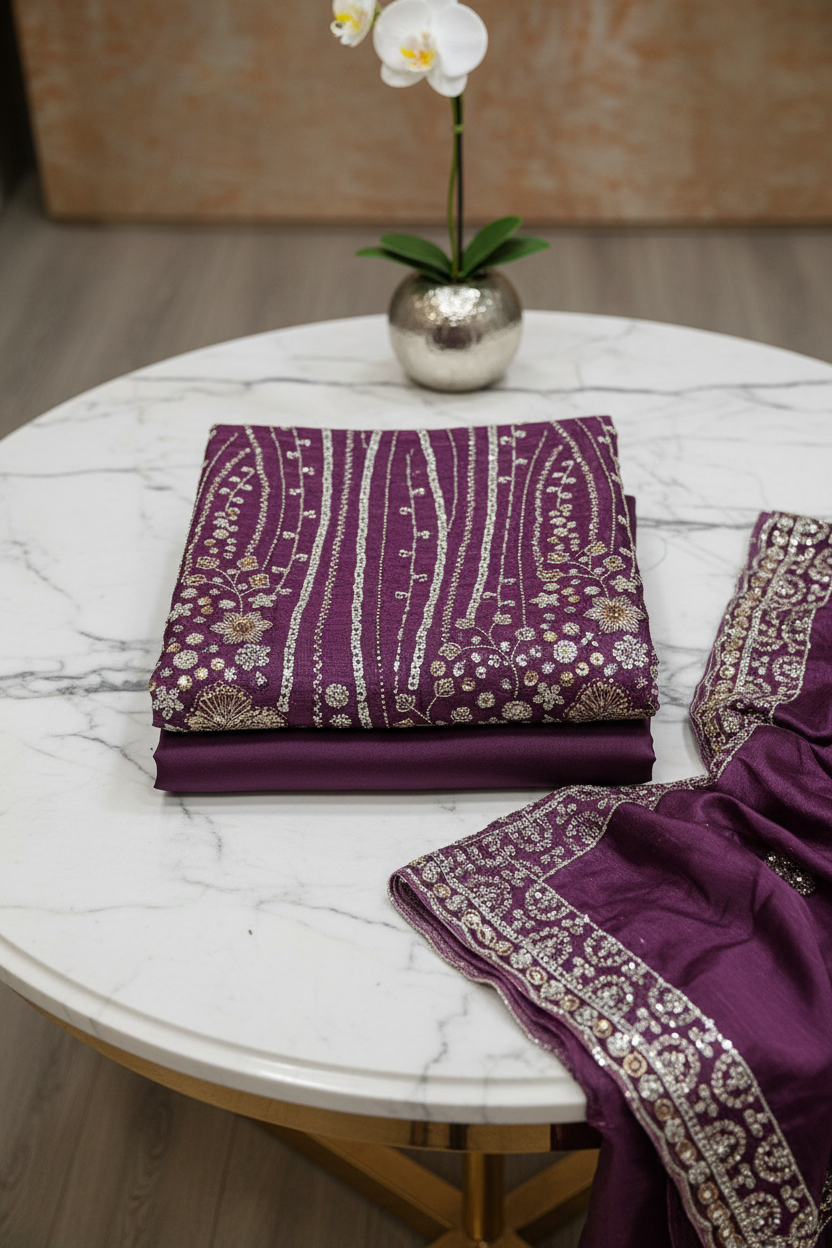 Heavy Embroidered Unstitched Pure Silk Suit for Women | Zari, Sequins, Pearl and Stone Work| 11 Colour Options