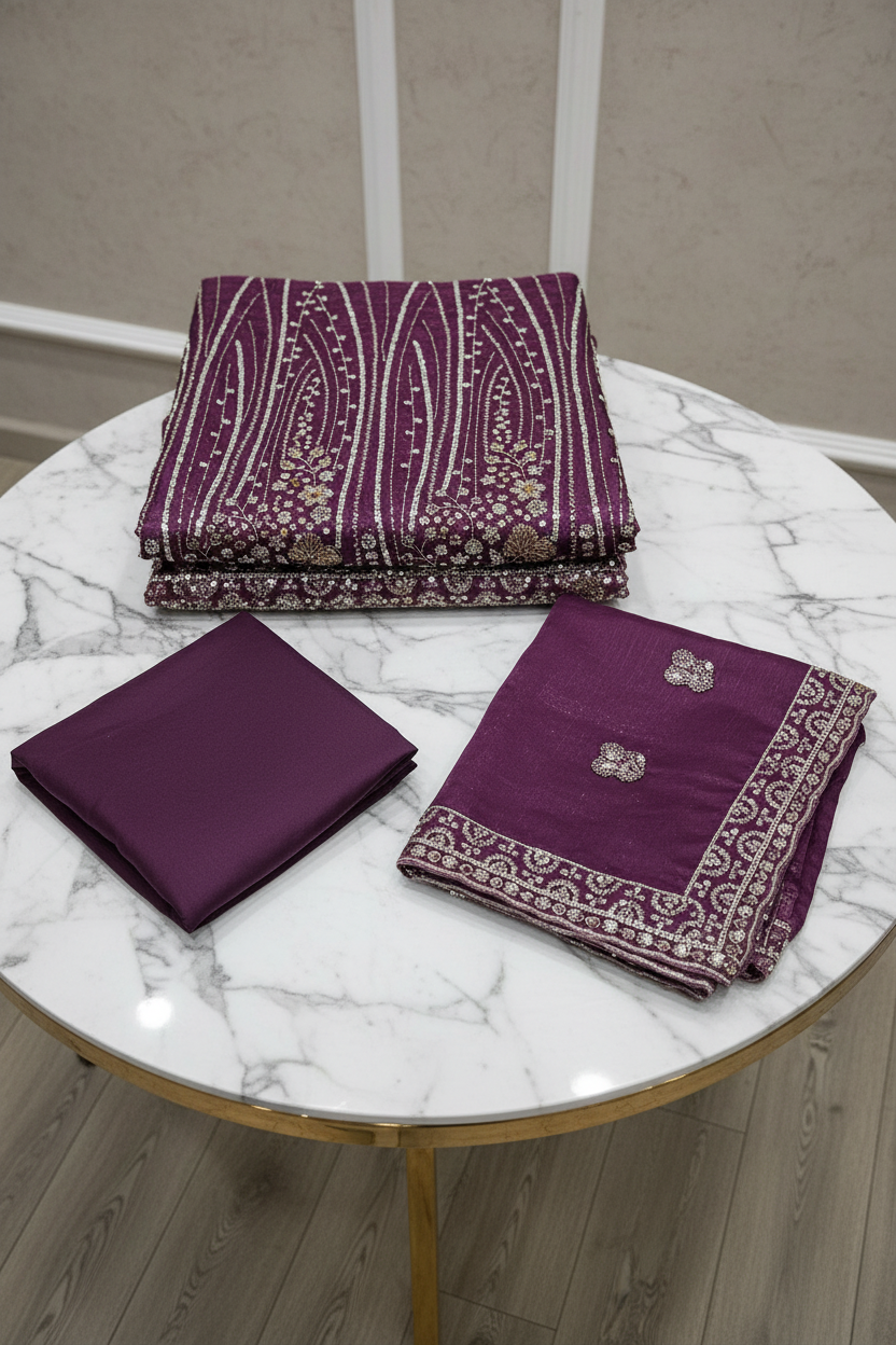 Heavy Embroidered Unstitched Pure Silk Suit for Women | Zari, Sequins, Pearl and Stone Work| 11 Colour Options