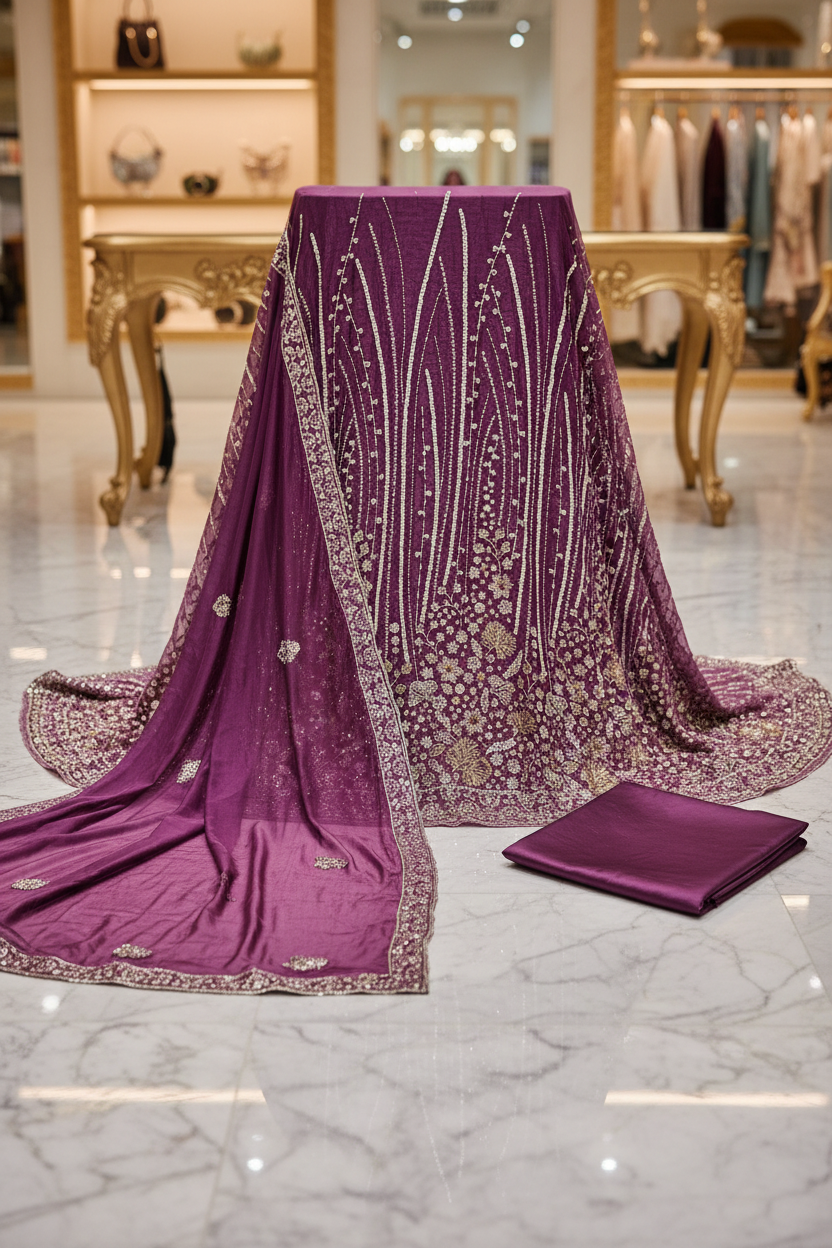 Heavy Embroidered Unstitched Pure Silk Suit for Women | Zari, Sequins, Pearl and Stone Work| 11 Colour Options