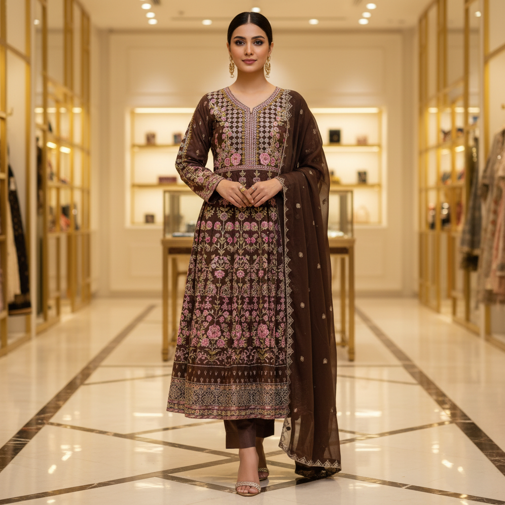 The ETHN Secret Garden: Fully Embroidered Linen Dress with Dupatta & Embroidered Hem Trousers – 4 Deep Rich Colourways | S to 8XL