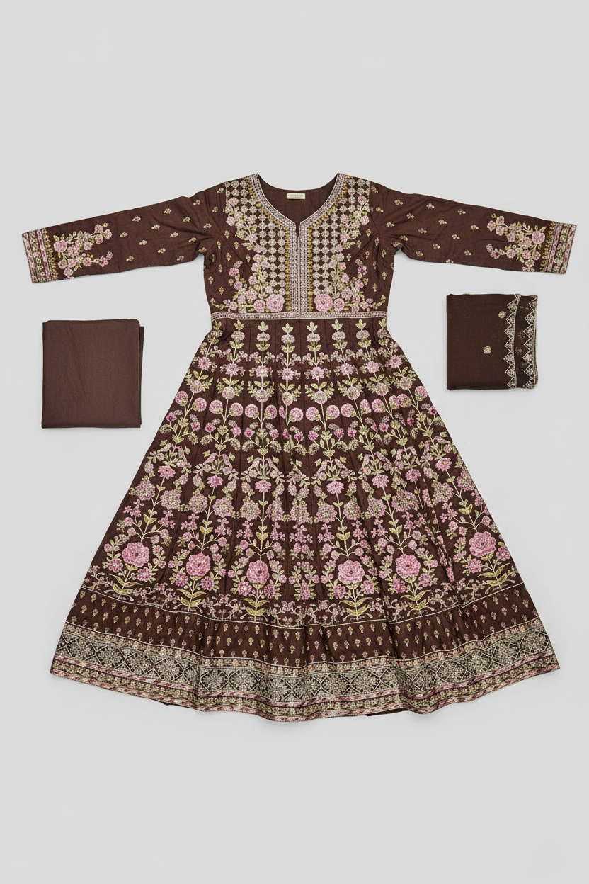The ETHN Secret Garden: Fully Embroidered Linen Dress with Dupatta & Embroidered Hem Trousers – 4 Deep Rich Colourways | S to 8XL