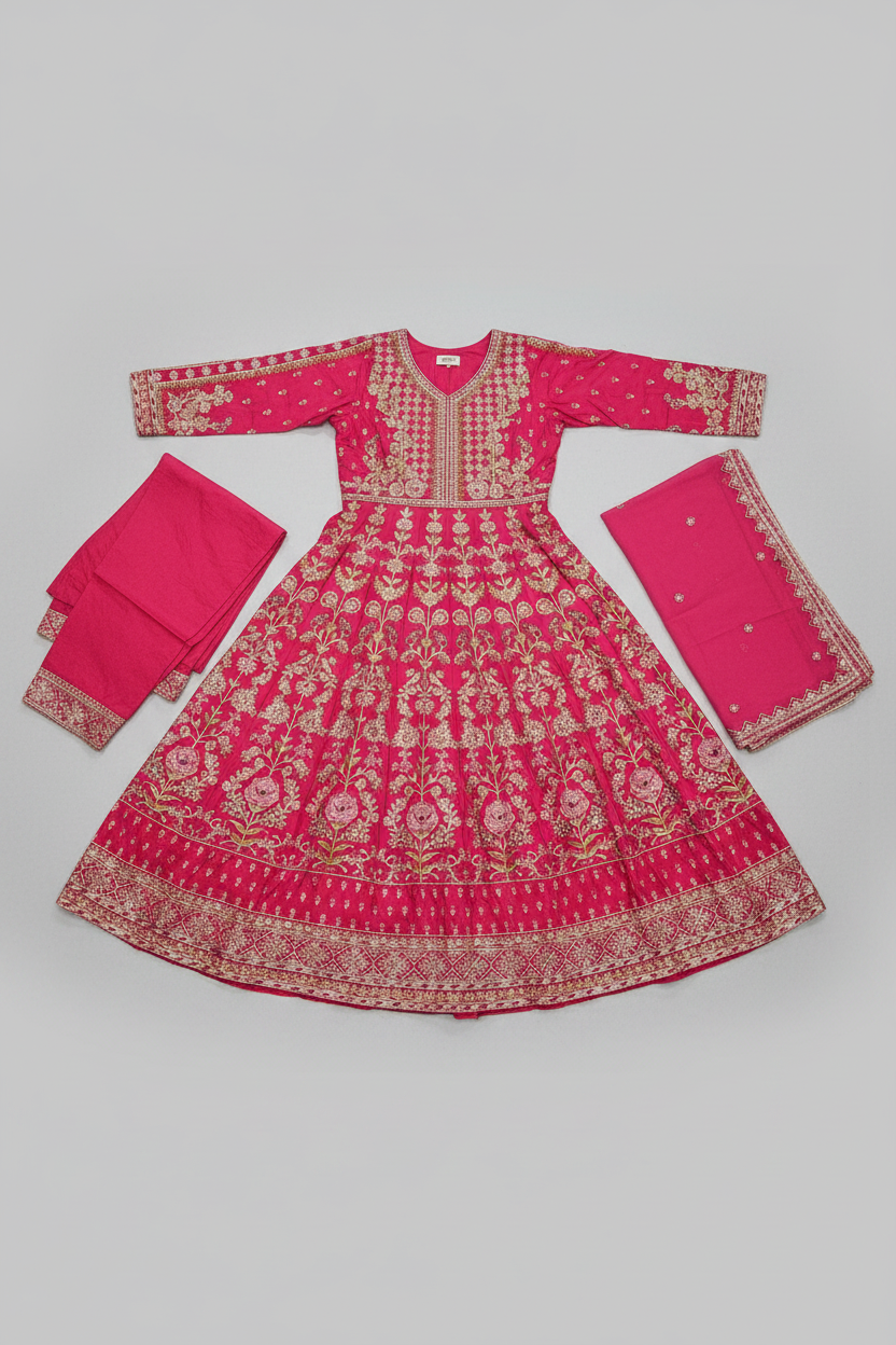 The ETHN Secret Garden: Fully Embroidered Linen Dress with Dupatta & Embroidered Hem Trousers – 4 Deep Rich Colourways | S to 8XL