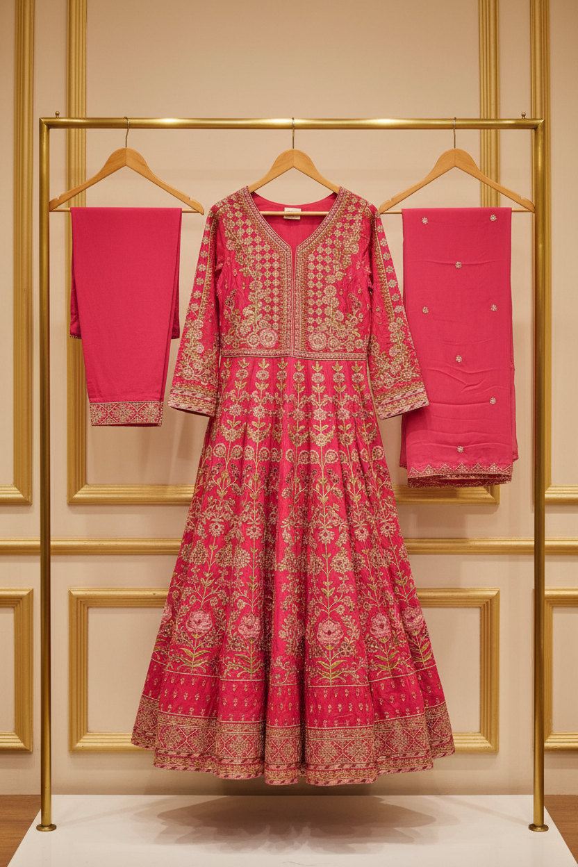 The ETHN Secret Garden: Fully Embroidered Linen Dress with Dupatta & Embroidered Hem Trousers – 4 Deep Rich Colourways | S to 8XL