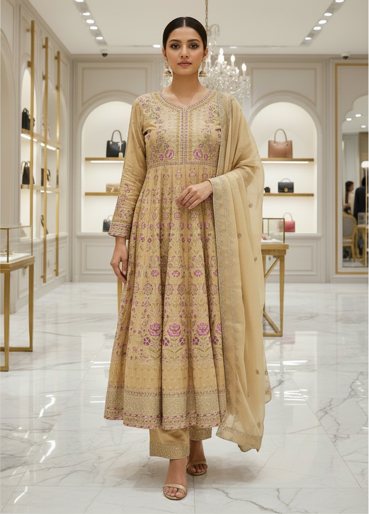 The ETHN Secret Garden: Fully Embroidered Linen Dress with Dupatta & Embroidered Hem Trousers – 4 Deep Rich Colourways | S to 8XL