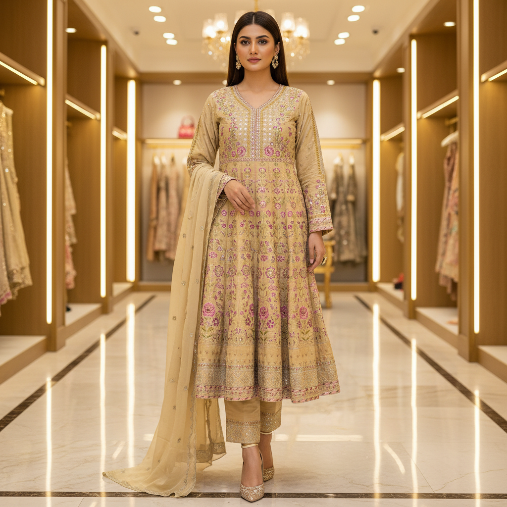 The ETHN Secret Garden: Fully Embroidered Linen Dress with Dupatta & Embroidered Hem Trousers – 4 Deep Rich Colourways | S to 8XL