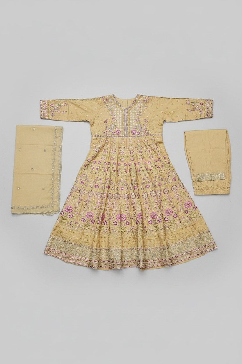 The ETHN Secret Garden: Fully Embroidered Linen Dress with Dupatta & Embroidered Hem Trousers – 4 Deep Rich Colourways | S to 8XL