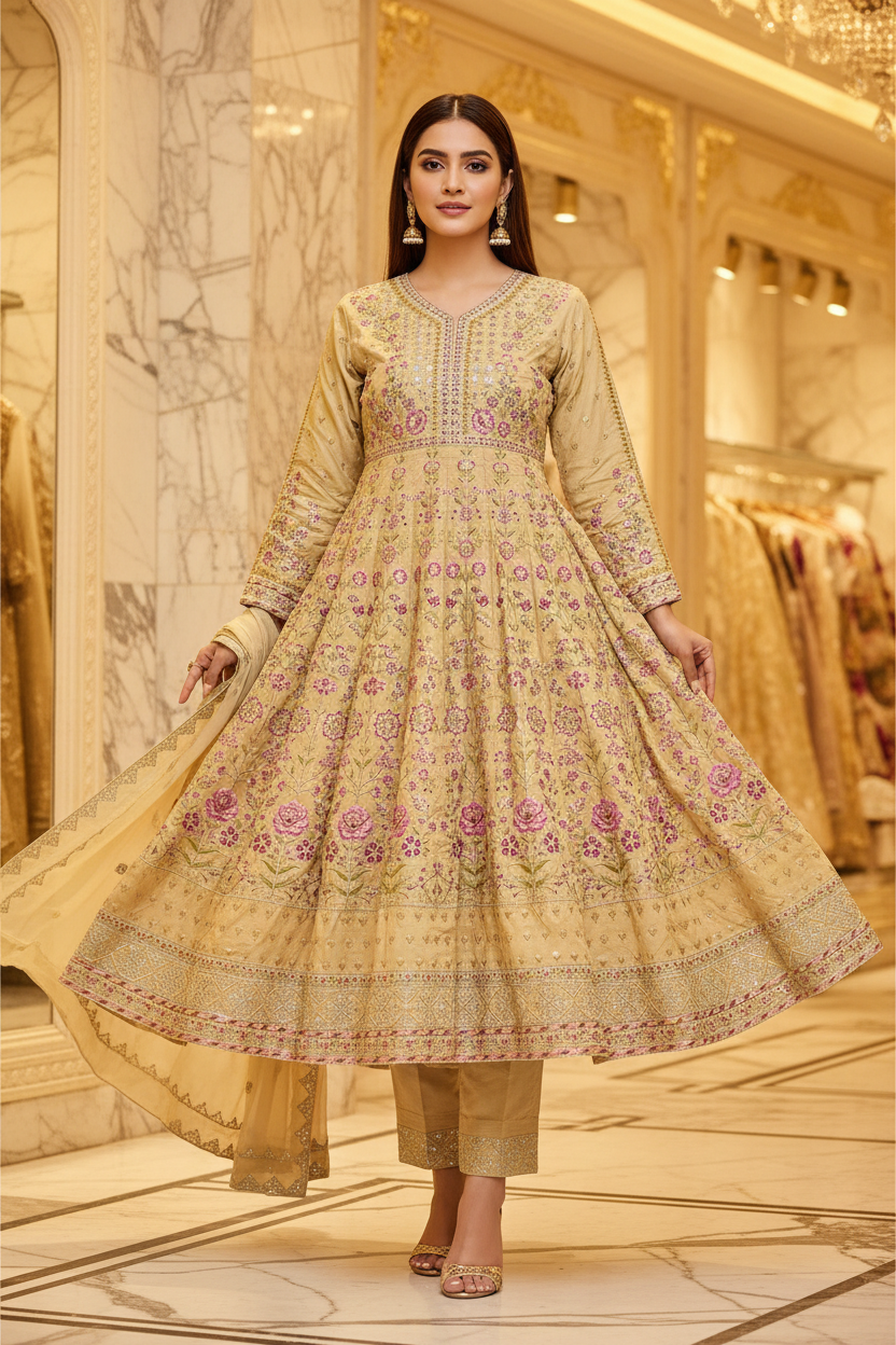 The ETHN Secret Garden: Fully Embroidered Linen Dress with Dupatta & Embroidered Hem Trousers – 4 Deep Rich Colourways | S to 8XL