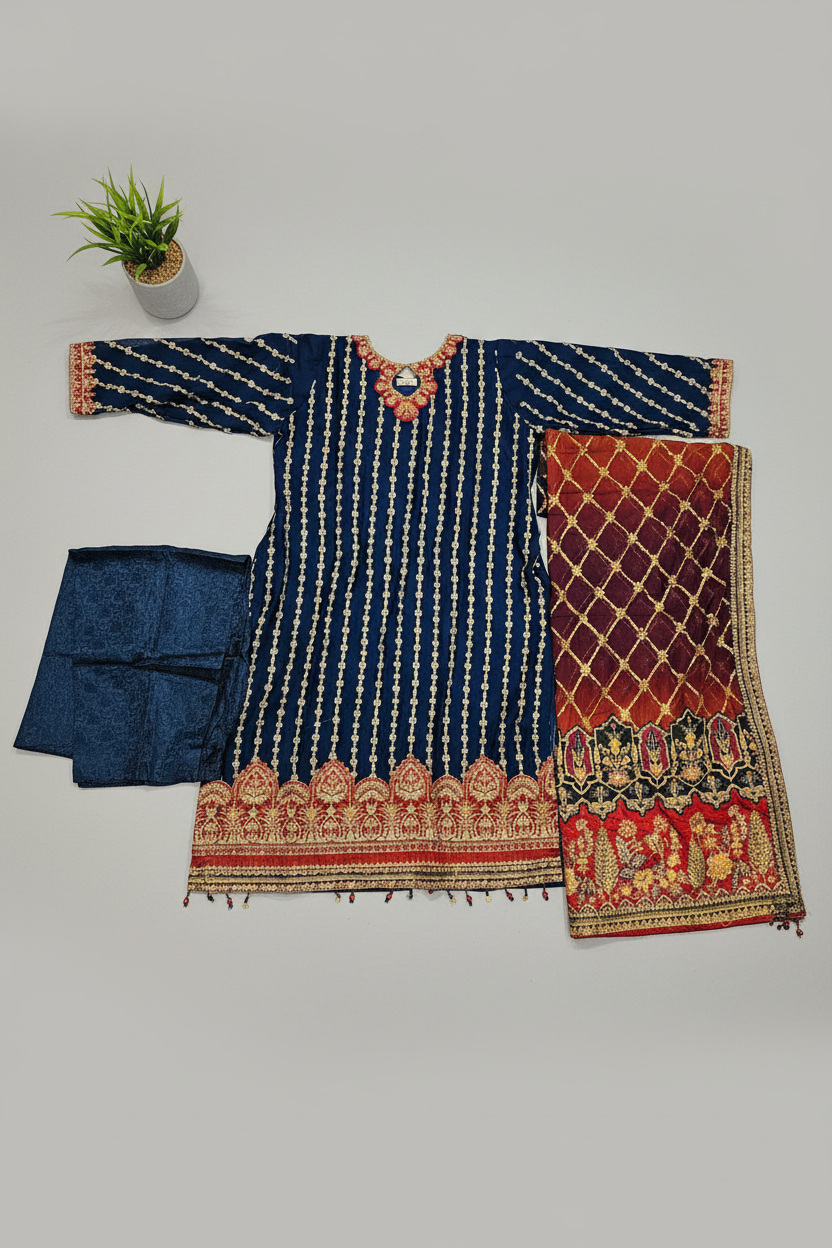 The Complete Eight: Luxury Embroidered Chiffon Suit with Self Jacquard Trousers – 8 Colourways