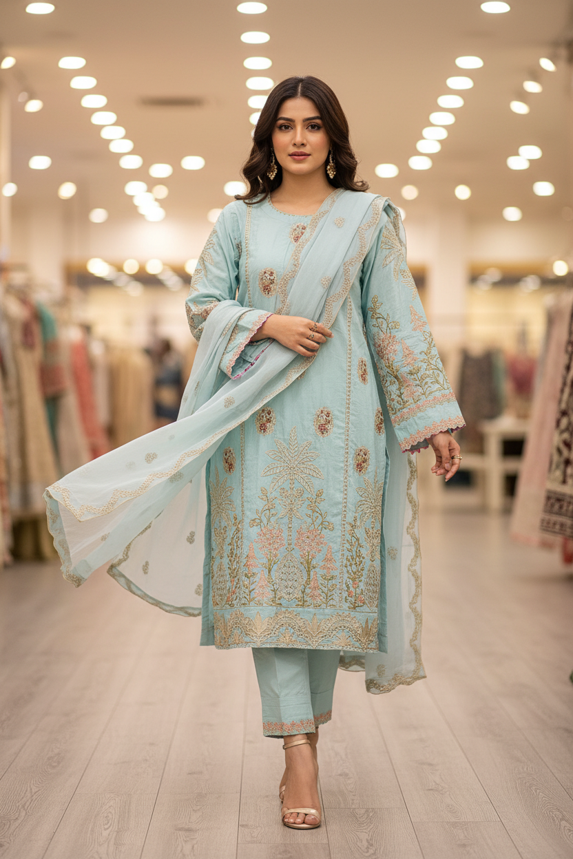 MB Festive Craft: Laser Cut & Sequin Embroidered Shirt – Tyrian Purple, Midnight Green, Heather Mauve & Powder Blue | Eid Outfit