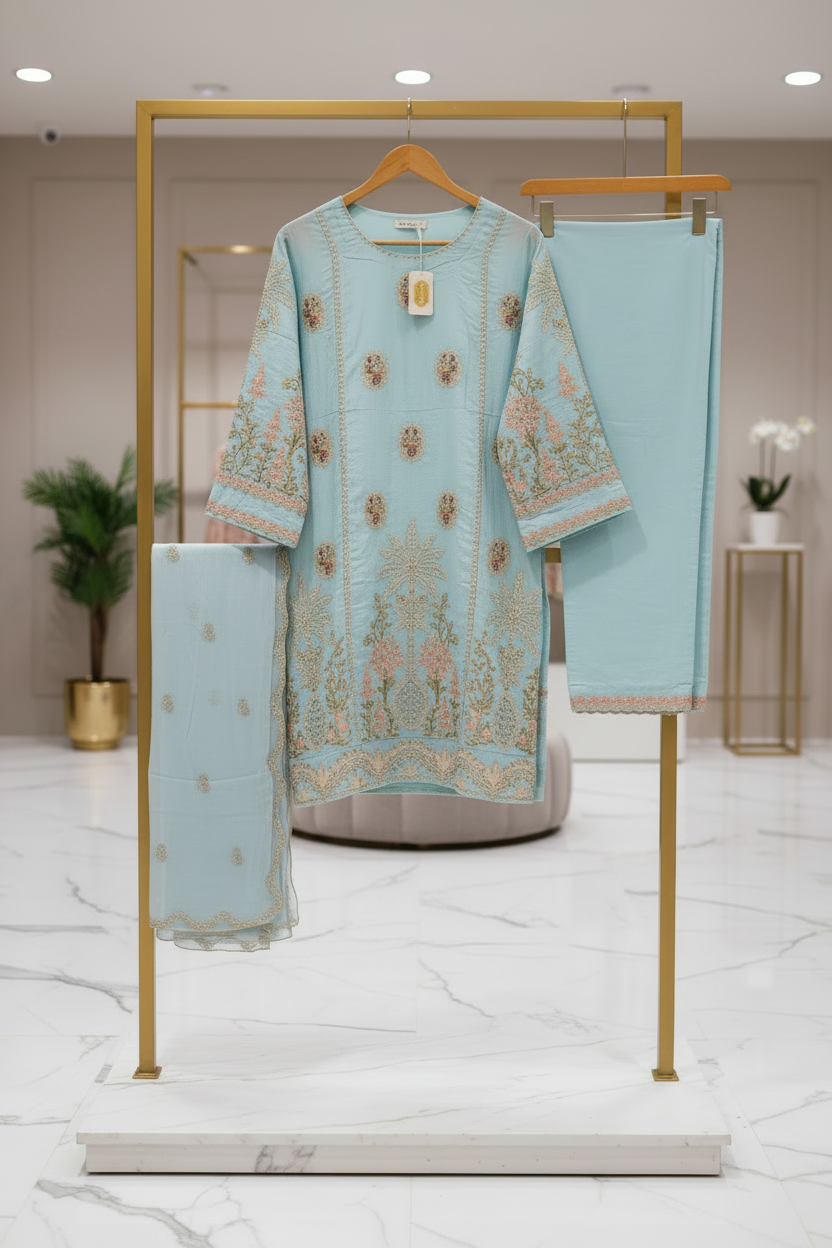 MB Festive Craft: Laser Cut & Sequin Embroidered Shirt – Tyrian Purple, Midnight Green, Heather Mauve & Powder Blue | Eid Outfit