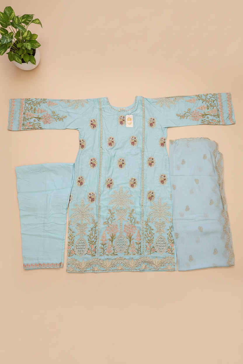 MB Festive Craft: Laser Cut & Sequin Embroidered Shirt – Tyrian Purple, Midnight Green, Heather Mauve & Powder Blue | Eid Outfit