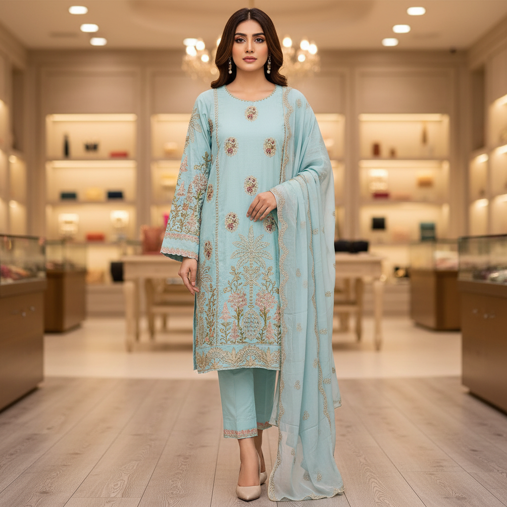 MB Festive Craft: Laser Cut & Sequin Embroidered Shirt – Tyrian Purple, Midnight Green, Heather Mauve & Powder Blue | Eid Outfit