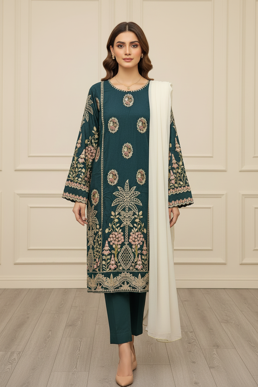 MB Festive Craft: Laser Cut & Sequin Embroidered Shirt – Tyrian Purple, Midnight Green, Heather Mauve & Powder Blue | Eid Outfit