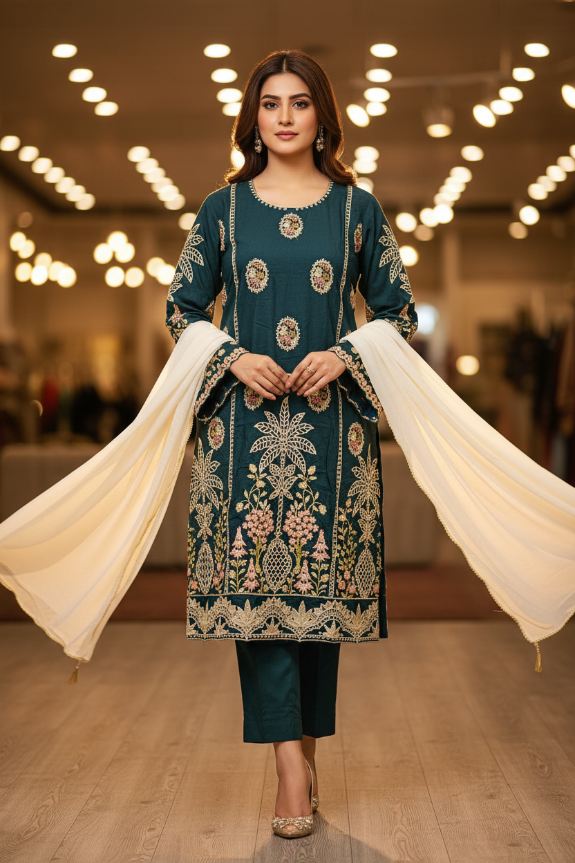 MB Festive Craft: Laser Cut & Sequin Embroidered Shirt – Tyrian Purple, Midnight Green, Heather Mauve & Powder Blue | Eid Outfit