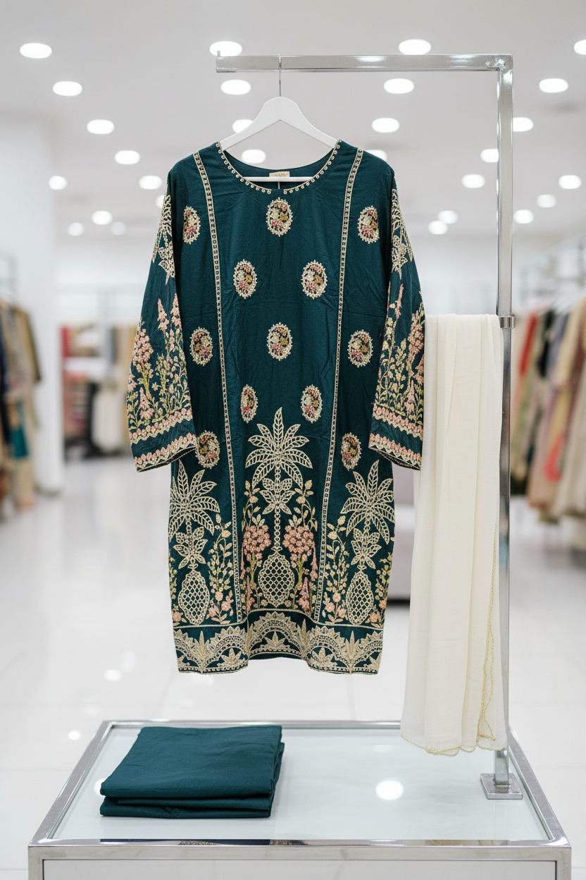 MB Festive Craft: Laser Cut & Sequin Embroidered Shirt – Tyrian Purple, Midnight Green, Heather Mauve & Powder Blue | Eid Outfit