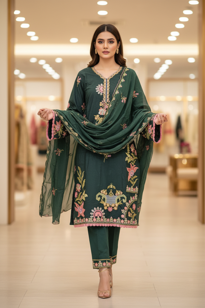 QMR Deep Jewels: Plus Size Comfort Shalwar Kameez – Jungle Green, Burgundy, Persian Blue & Vibrant Mango | S to 8XL