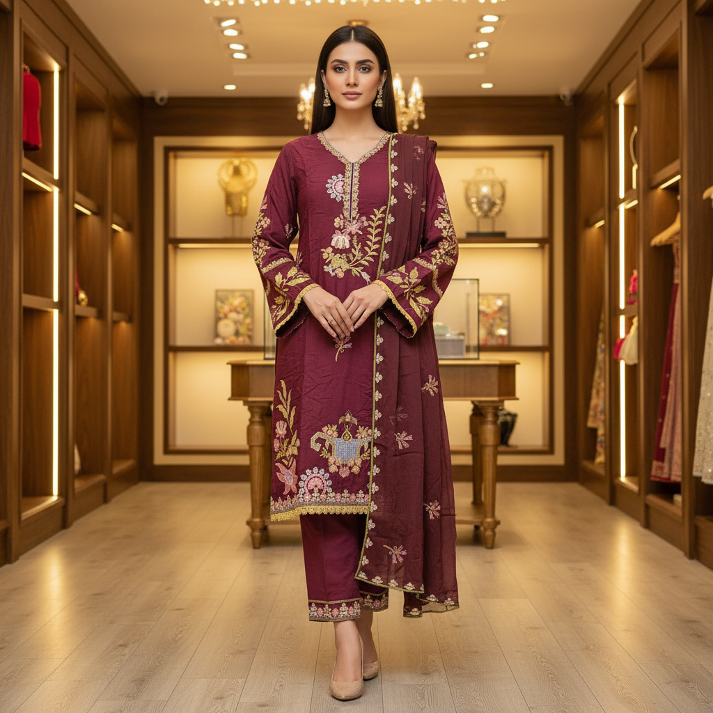 QMR Deep Jewels: Plus Size Comfort Shalwar Kameez – Jungle Green, Burgundy, Persian Blue & Vibrant Mango | S to 8XL