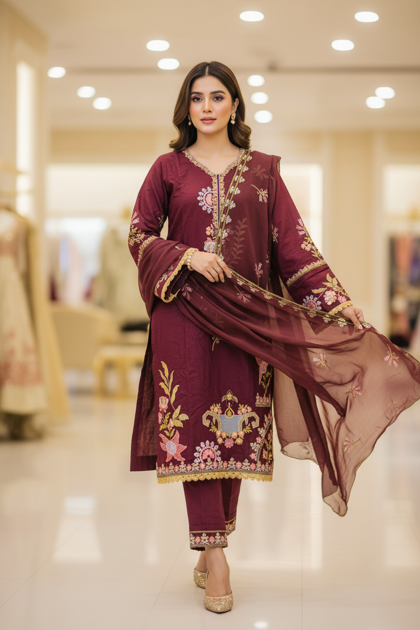 QMR Deep Jewels: Plus Size Comfort Shalwar Kameez – Jungle Green, Burgundy, Persian Blue & Vibrant Mango | S to 8XL
