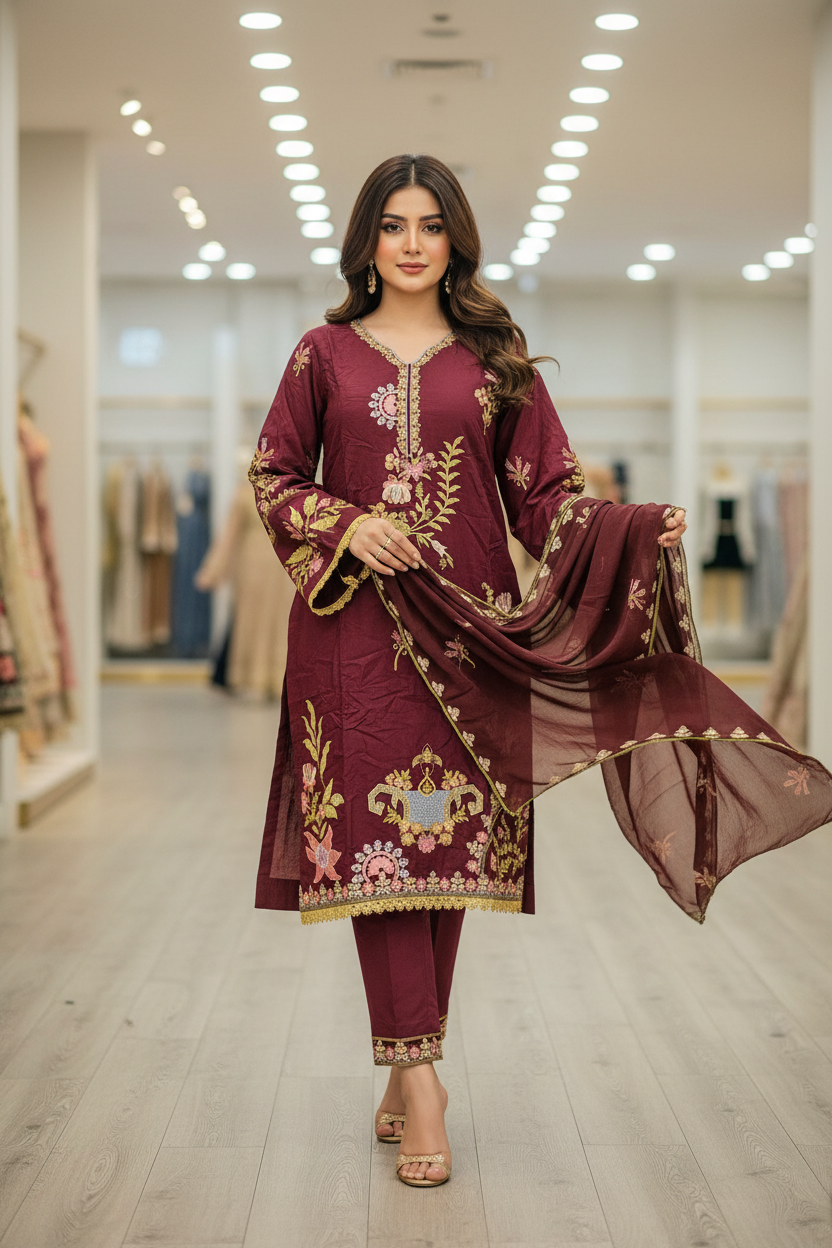 QMR Deep Jewels: Plus Size Comfort Shalwar Kameez – Jungle Green, Burgundy, Persian Blue & Vibrant Mango | S to 8XL