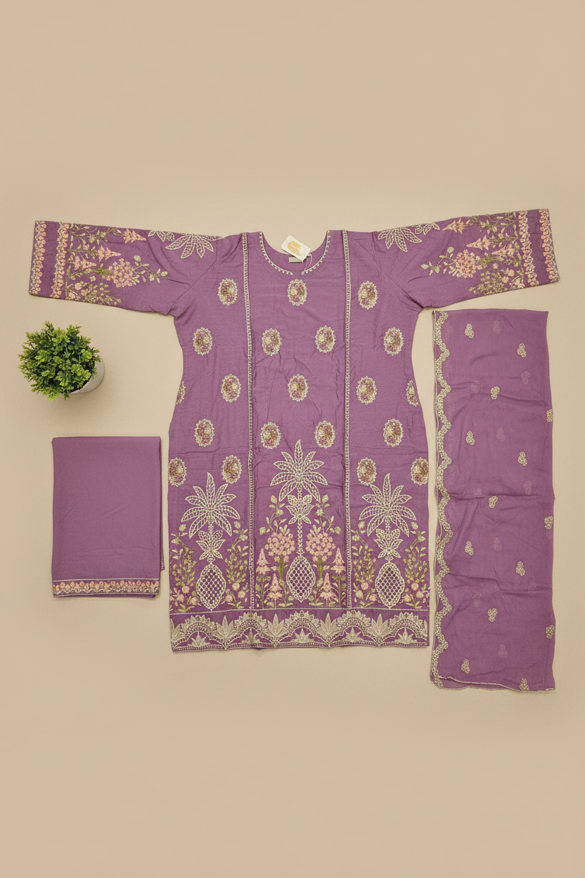 MB Festive Craft: Laser Cut & Sequin Embroidered Shirt – Tyrian Purple, Midnight Green, Heather Mauve & Powder Blue | Eid Outfit