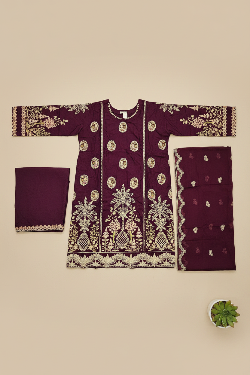 MB Festive Craft: Laser Cut & Sequin Embroidered Shirt – Tyrian Purple, Midnight Green, Heather Mauve & Powder Blue | Eid Outfit
