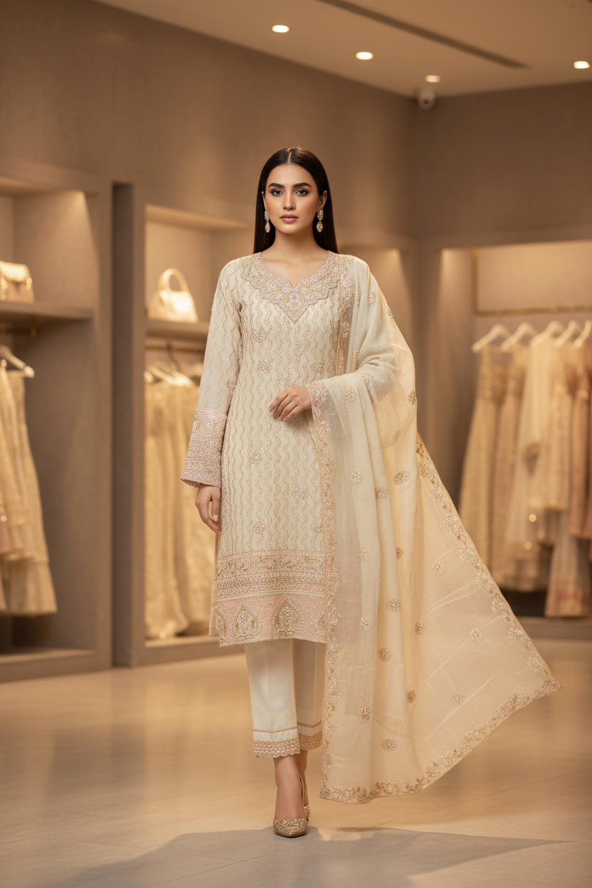 The Pearl Wave Edit | Mughal-Inspired Chiffon Suit in Three Dreamy Pastels | Your Formal Festive Chiffon