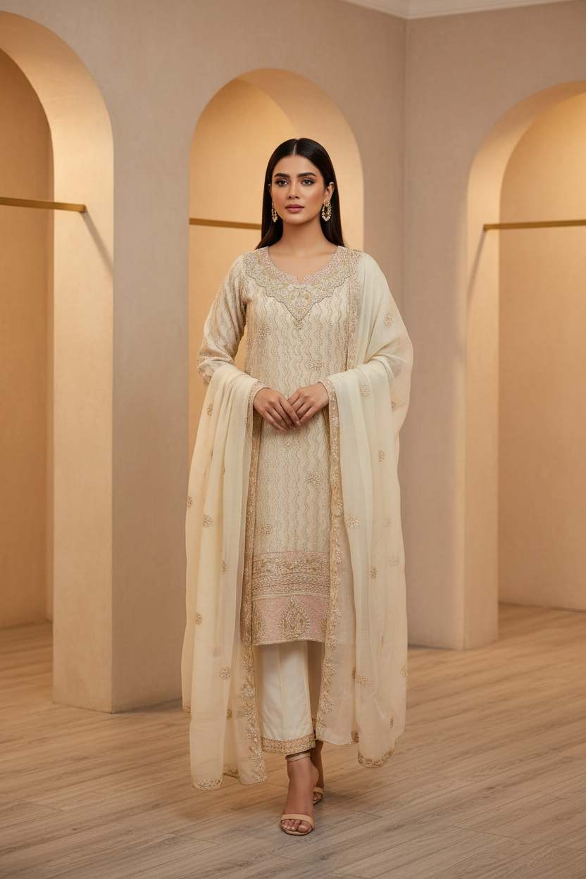 The Pearl Wave Edit | Mughal-Inspired Chiffon Suit in Three Dreamy Pastels | Your Formal Festive Chiffon