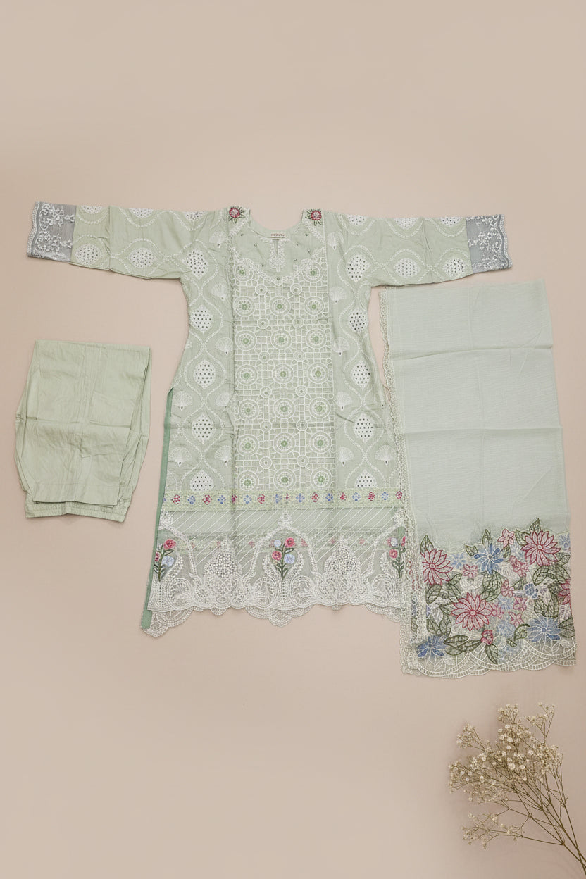 PRSH Mint Fresh: Laser Cut & Thread Embroidered Cotton Shalwar Kameez | Embroidered Dupatta | Everyday to Semi Formal Plus Size | M to 8XL
