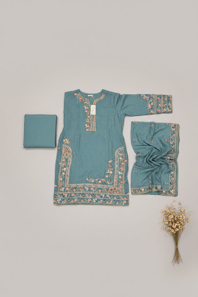 AG Powder Blue Hand Embellished Chiffon Shalwar Kameez | Plus Size Womens Comfort Wear | Festive Eid & Formal Ensemble | M to 8XL