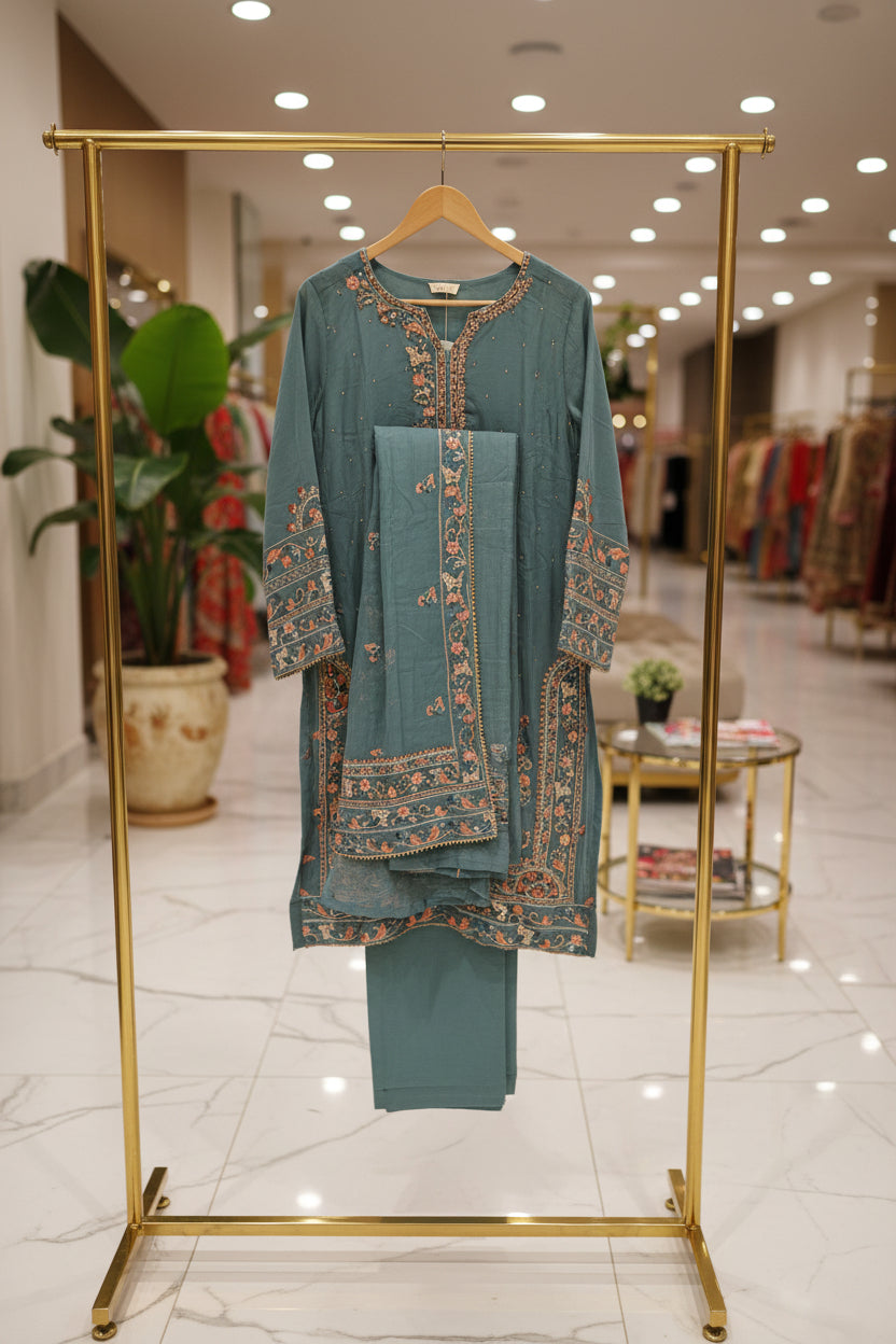 AG Powder Blue Hand Embellished Chiffon Shalwar Kameez | Plus Size Womens Comfort Wear | Festive Eid & Formal Ensemble | M to 8XL