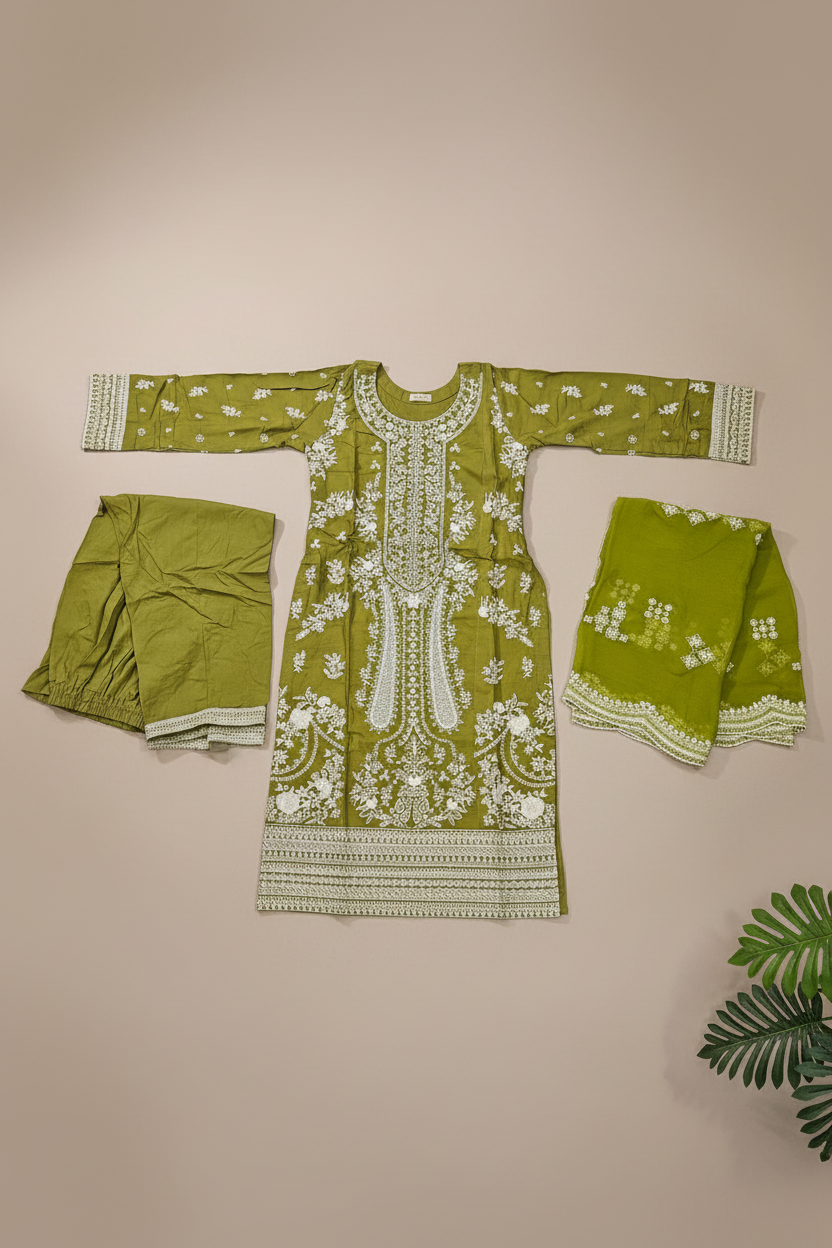 The Chartreuse & Sky Edit | Two Dreamy Shades of Heavy Embroidered Cotton Pret | Mughal Garden on Cotton | for Eid & Receptions