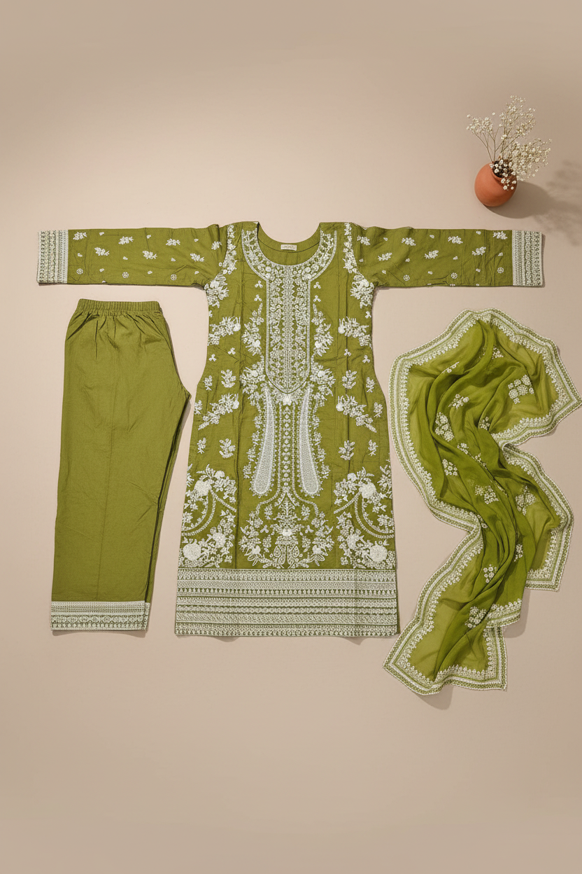 The Chartreuse & Sky Edit | Two Dreamy Shades of Heavy Embroidered Cotton Pret | Mughal Garden on Cotton | for Eid & Receptions
